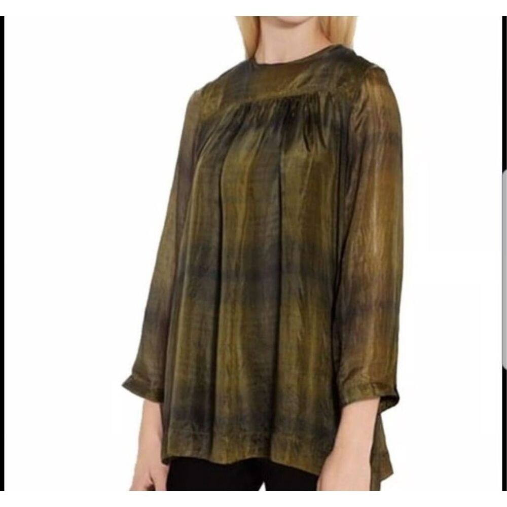 Burberry Brit green/black 100% mulberry silk tunic/blouse subtle plaid size XS